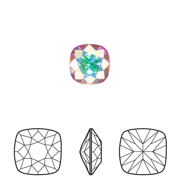 Fancy stone 2pk crystal AB foil back, Crystal Passions® 10mm cushion 4470 image number 0