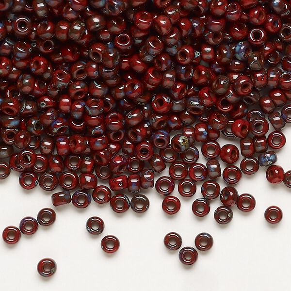 Seed bead, Miyuki, glass, pkg/50g, #8 rocaille, opaque Picasso red, (RR-4513). image number 0