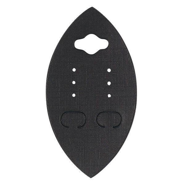 Earring card, PVC plastic and paper, opaque black, 2-3/4 x 1-1/2 inch marquise. Sold per pkg of 100. image number 0