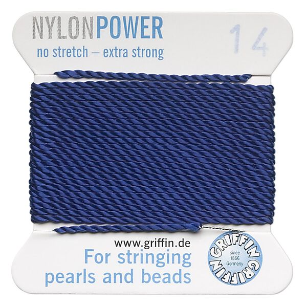 Thread, Griffin, nylon, dark blue, size #14. Sold per 2-meter card (approximately 78 inches). image number 0