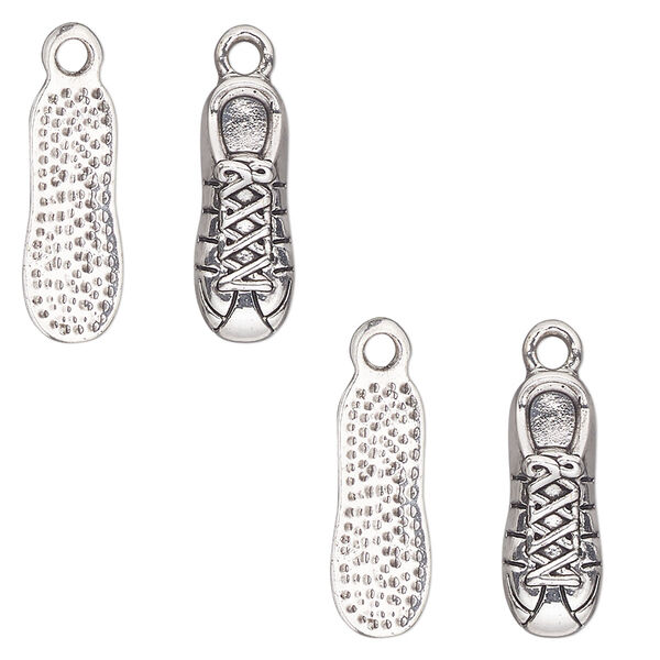 Charm, antique silver-finished "pewter" (zinc-based alloy), 18x7mm 3D shoe. Sold per pkg of 4. image number 0
