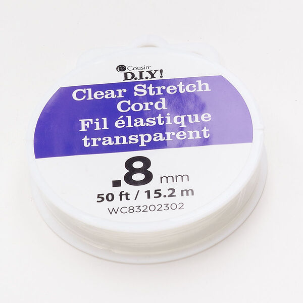 Cord, elastic, pkg/50-foot spool, 0.8mm round, clear. image number 0