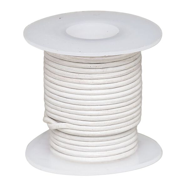 Cord, leather (dyed), white, 1-1.2mm round. Sold per 5-yard spool. image number 0