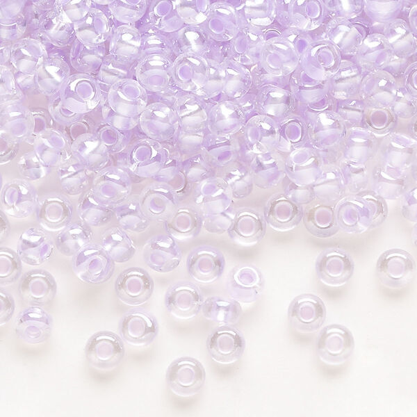 Seed bead, Preciosa Ornela Czech glass, pkg/500g, #6 rocaille, translucent color-lined luster pastel violet, (382PV). image number 0