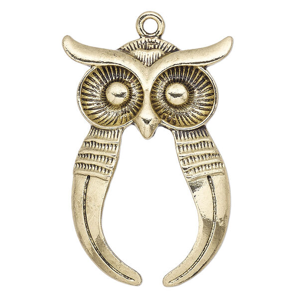 Focal, antique gold-finished "pewter" (zinc-based alloy), 47x31mm owl with 30x22mm oval setting. Sold individually. image number 0