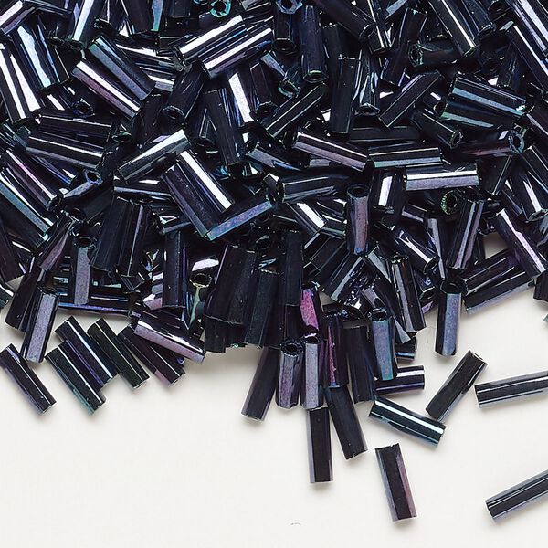 Bugle bead, Dyna-Mites™, glass, opaque iris blue, #3 hex 2-cut. Sold per 35-gram pkg. image number 0