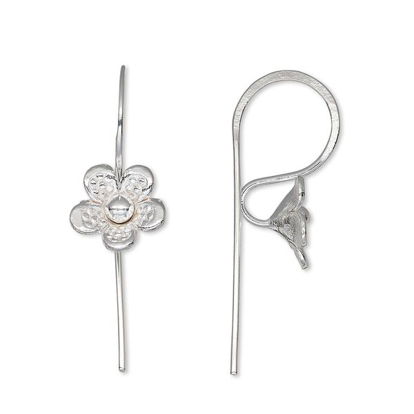 Ear wire fishhook 1pkg2 Hill Tribes silver-plated, 21mm / flower / open loop, 20 gauge brass 1 pair image number 0