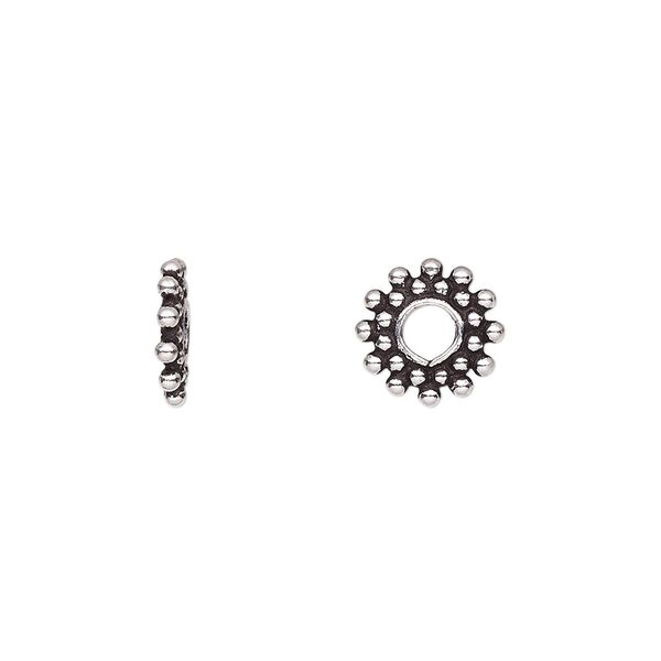 Bead, antiqued sterling silver, 10x2mm beaded rondelle. Sold per pkg of 2. image number 0
