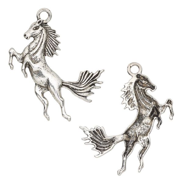 Focal, antique silver-finished "pewter" (zinc-based alloy), 46x42.5mm single-sided horse. Sold per pkg of 4. image number 0