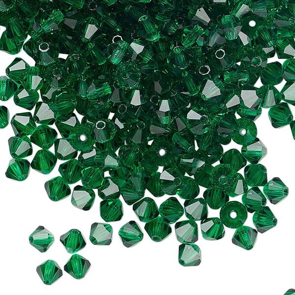 Bead 720pk emerald, Preciosa Czech crystal 4mm bicone image number 0