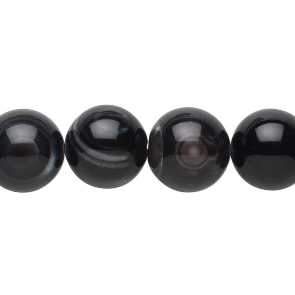 Black agate 1pkg1, round bead 15.5-16 inch 12mm image number 0