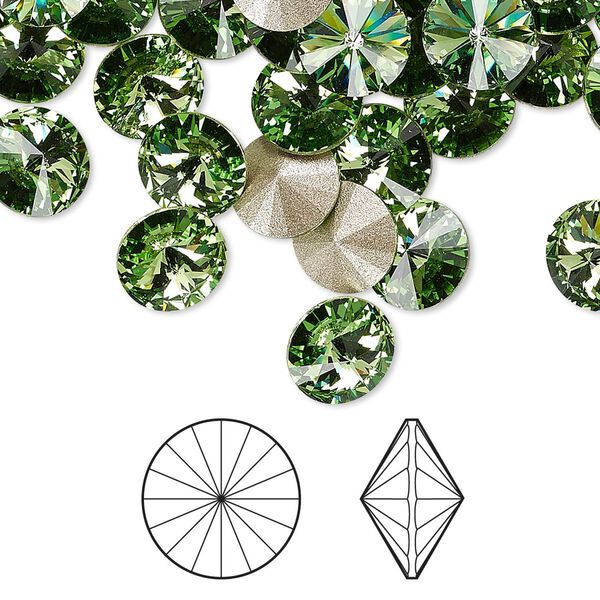 Chaton 48pk peridot foil back, Crystal Passions® 8.16-8.41mm rivoli SS39 1122 image number 0