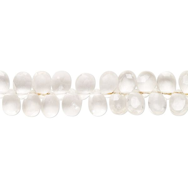 Quartz crystal 1pkg1, hand-cut top-drilled faceted puffed teardrop bead natural 7 inch 5x3mm-7x5mm image number 0