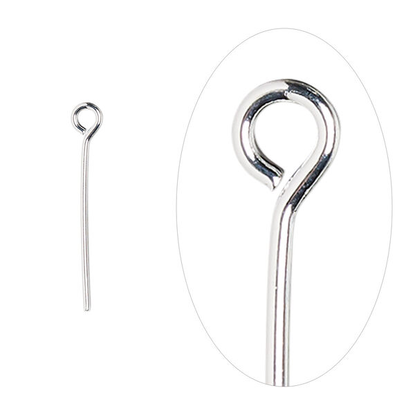 Eye pin, silver-plated brass, 3/4 inch, 21 gauge. Sold per pkg of 500. image number 0