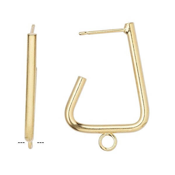 Earstud 1pkg10 gold-plated, 24x18mm 0.75 triangle / closed loop, steel / stainless steel 5 pair image number 0