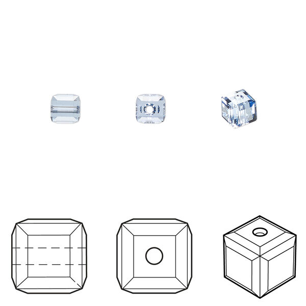 Bead 288pk light sapphire, Swarovski® 4mm cube 5601 image number 0