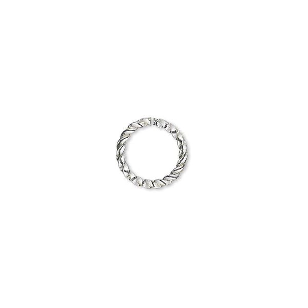 Jump ring, silver-plated brass, 10mm twisted round, 7.7mm inside diameter, 16 gauge. Sold per pkg of 1,000. image number 0