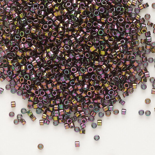 Seed bead, Delica®, glass, pkg/250g, #11 round, translucent rainbow gold luster forest green (DB-0127). image number 0