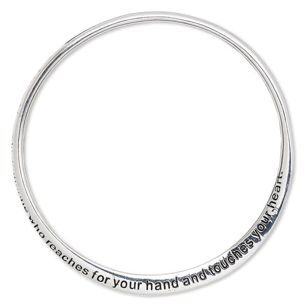 Bracelet, bangle, silver-plated "pewter" (zinc-based alloy), 6mm twisted band with "A true friend is someone who reaches for your hand and touches your heart," 8-1/2 inches. Sold individually. image number 0