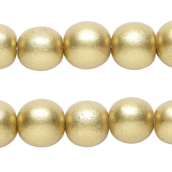 Taiwanese cheesewood 1pkg2, hand-cut painted round bead 15.5-16 inch metallic yellow gold 12mm image number 0