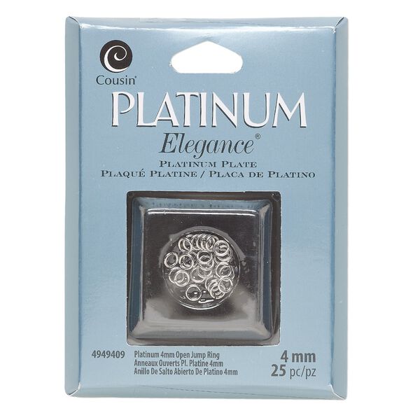 Jump ring, platinum-plated copper, 4mm round, 20 gauge. Sold per pkg of 25. image number 0