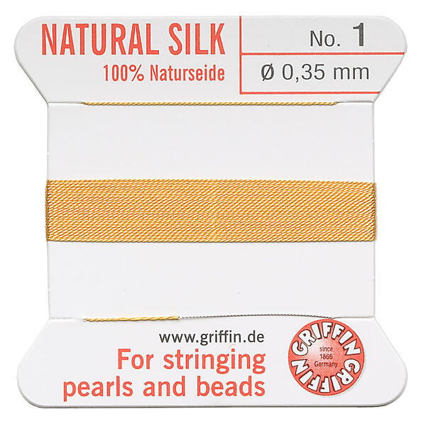 Thread, Griffin, silk, amber yellow, size #1. Sold per 2-meter card (approximately 78 inches). image number 0