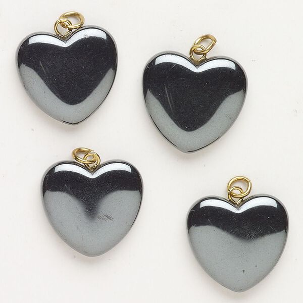 Drop steel Hemalyke™ 4pk 20-22mm puffed heart, gold finish manmade image number 0