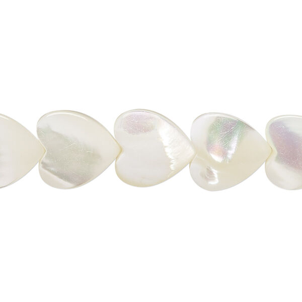 Bead, mother-of-pearl shell (bleached), white, 12mm heart, Mohs hardness 3-1/2. Sold per 15-1/2" to 16" strand. image number 0