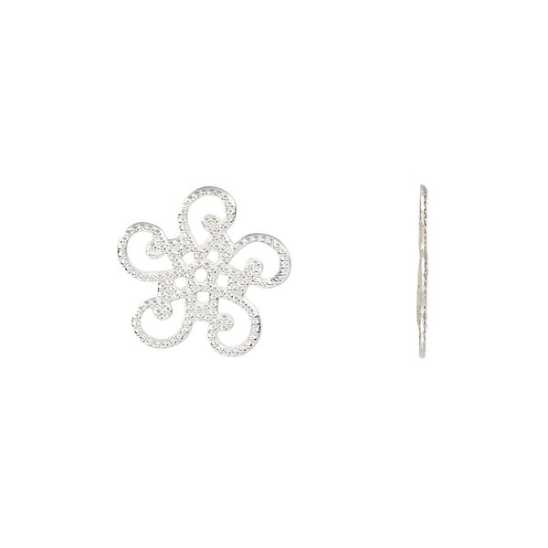 Component, silver-finished steel, 14x13mm single-sided flower. Sold per pkg of 20. image number 0