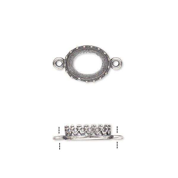 Link, JBB Findings, antique silver-plated brass, 11.5x9mm oval with open back and decorative trim, 10x8mm oval bezel setting. Sold per pkg of 2. image number 0