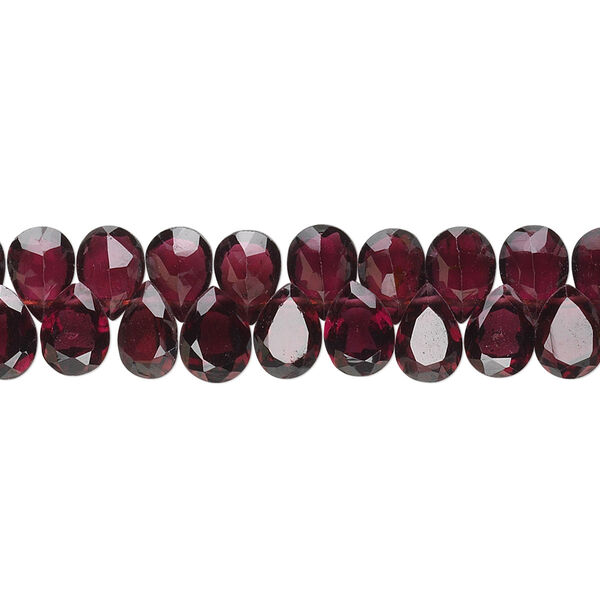 Garnet 1pkg1, hand-cut top-drilled faceted flat teardrop bead natural 15.5-16 inch 7x4mm-9x5mm image number 0