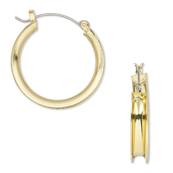 Earring, steel and gold-finished "pewter" (zinc-based alloy), 30mm round hoop with 4mm wide channel. Sold per pair. image number 0