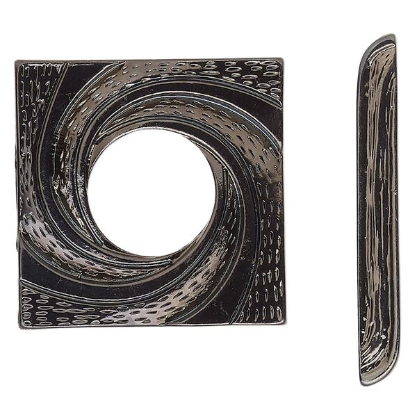 Clasp, 3-strand toggle, gunmetal-finished "pewter" (zinc-based alloy), 28mm square swirl. Sold individually. image number 0