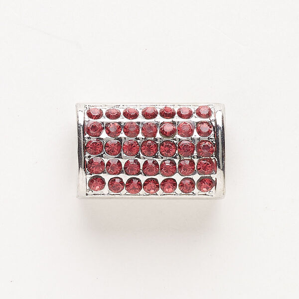 Bead, slide, brass and glass, pkg/1, 22x10mm oval tube, antique silver finish and hyacinth. image number 0