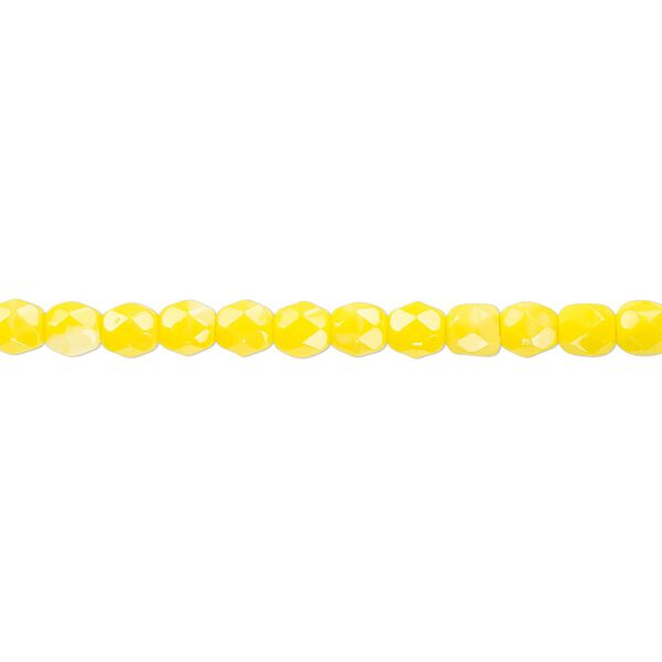 Bead, Czech fire-polished glass, opaque yellow, 4mm faceted round. Sold per 15-1/2" to 16" strand, approximately 100 beads. image number 0