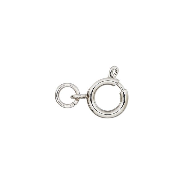 Clasp, springring, stainless steel, 10mm with open loop and jump ring. Sold per pkg of 2. image number 0