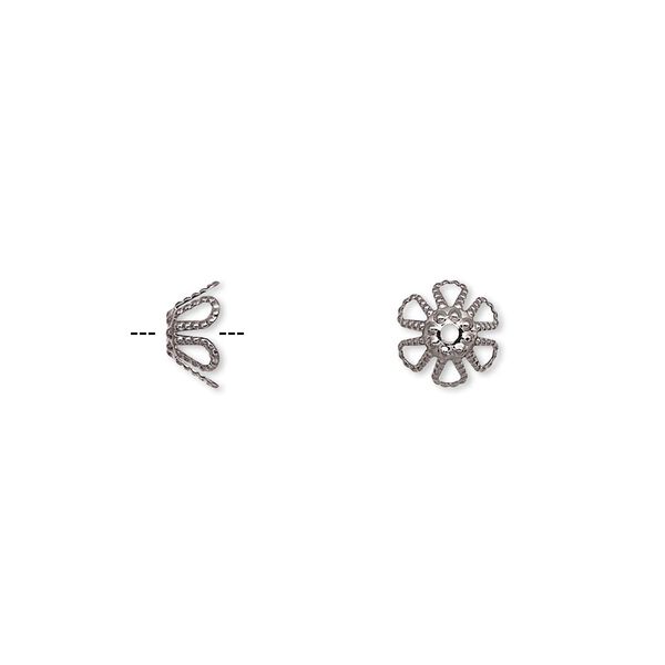 Bead cap, gunmetal-plated brass, 7x4mm flower, fits 7-9mm bead. Sold per pkg of 100. image number 0