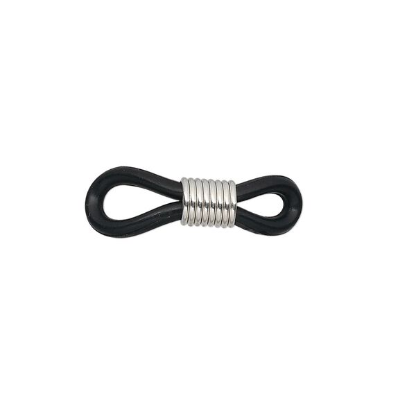 Eyeglass holder, rubber and silver-finished brass, black, 20x5mm-26x5mm with adjustable coil. Sold per pkg of 100. image number 0