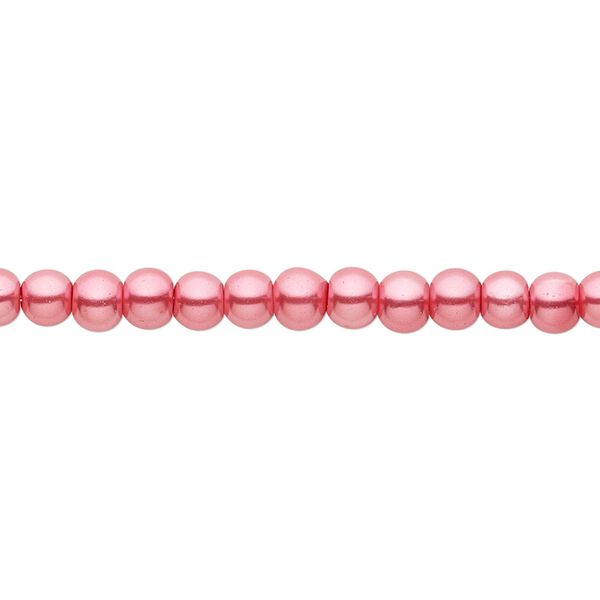 Bead, crystal pearl, bright pink, 4mm round. Sold per pkg of (2) 15-1/2" to 16" strands, approximately 200 beads. image number 0