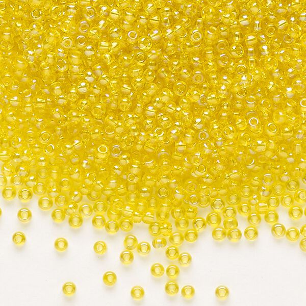 Seed bead, Preciosa Ornela Czech glass, pkg/50g, #11 rocaille, translucent rainbow yellow amber, (81010). image number 0