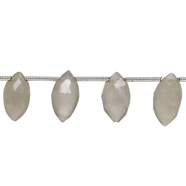 Grey moonstone 1pkg16, hand-cut top-drilled faceted puffed marquise bead natural 9x5mm-13x7mm image number 0