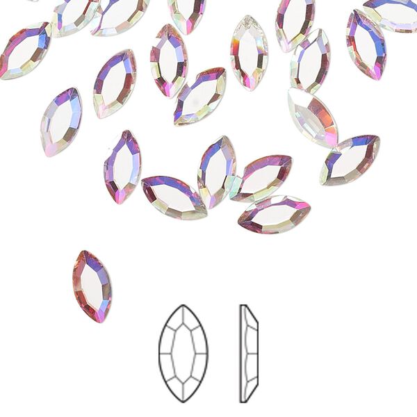 Flat back 6pk crystal AB foil back, Preciosa MAXIMA Czech crystal rhinestone 8x4mm navette image number 0