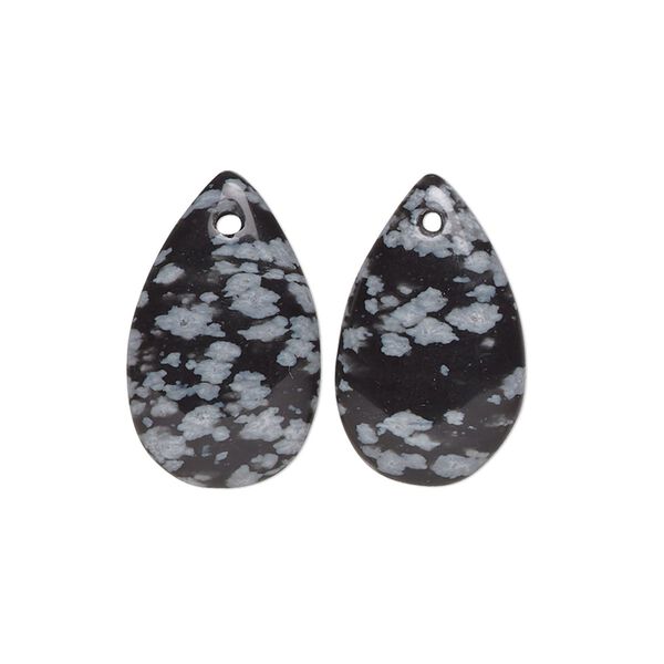 Snowflake obsidian 1pkg2, hand-cut teardrop drop natural 20x13mm image number 0