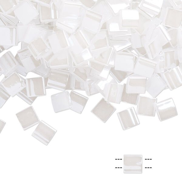 Seed bead, TILA®, glass, pkg/250g, 5mm full tila square, opaque ceylon pearl white, (TL-511). image number 0