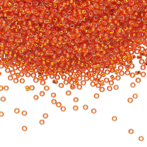 Seed bead, Miyuki, glass, pkg/250g, #15 rocaille, transparent silver-lined tangerine (RR-9). image number 0