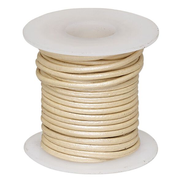 Cord, leather (coated), metallic beige, 1-1.2mm round. Sold per 5-yard spool. image number 0