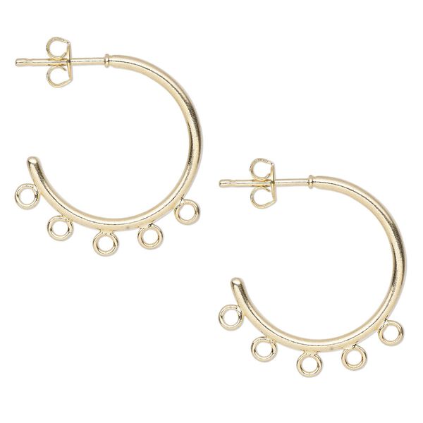 Earring hoop 1pkg100 gold-plated, 21mm 0.75 round / 6 closed loop / earnuts, 20 gauge brass 50 pair image number 0