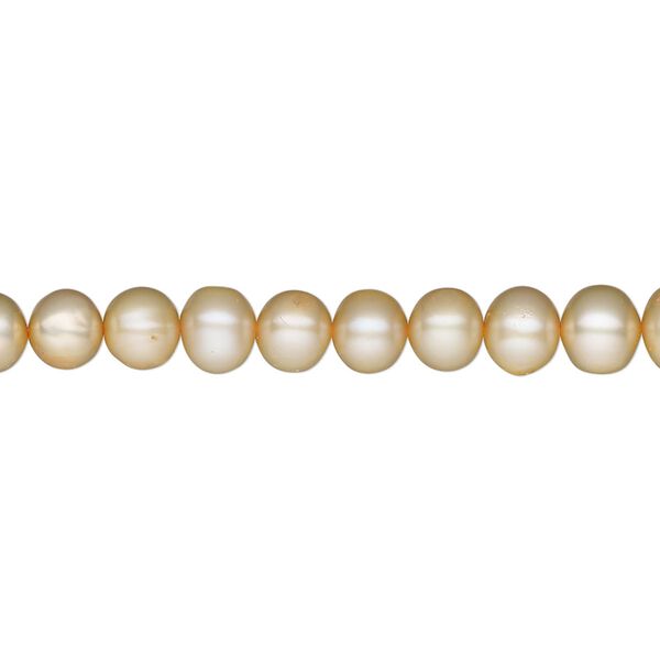 Pearl, cultured freshwater (dyed), apricot, 5-6mm semi-round, C- grade, Mohs hardness 2-1/2 to 4. Sold per 16-inch strand. image number 0