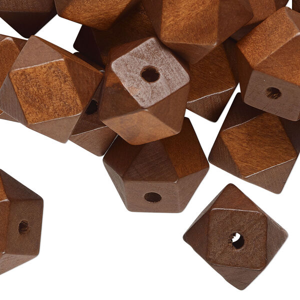 Bead, wood (dyed), dark brown, 20x20mm hand-cut faceted cube. Sold per pkg of 25. image number 0