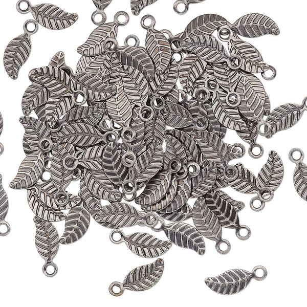 Charm, antique silver-plated brass, 7x3.5mm double-sided leaf. Sold per pkg of 100. image number 0